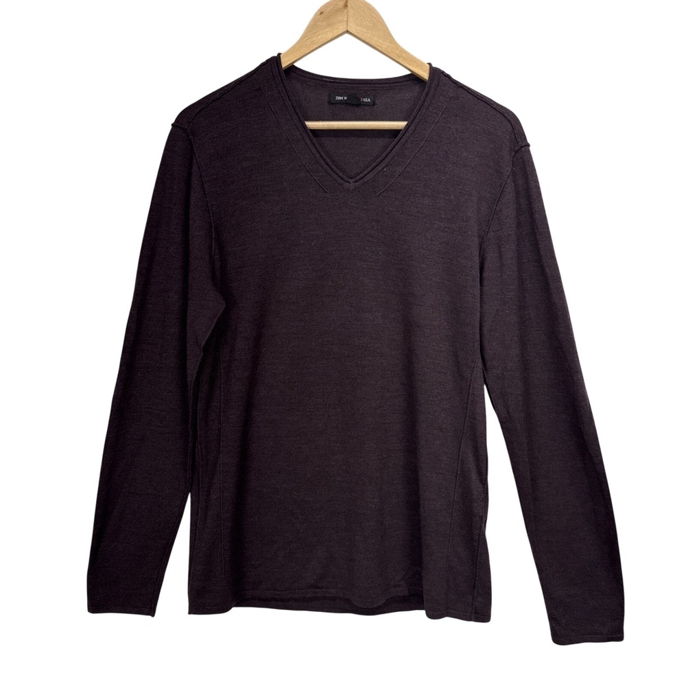 John Varvatos Mens V-Neck Pullover Sweater Size L Chocolate Brown Merino Wool